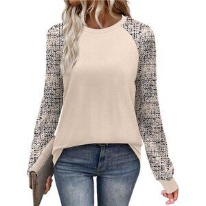 Color Block Raglan Long Sleeve Top - Casual Crewneck Basic Tee